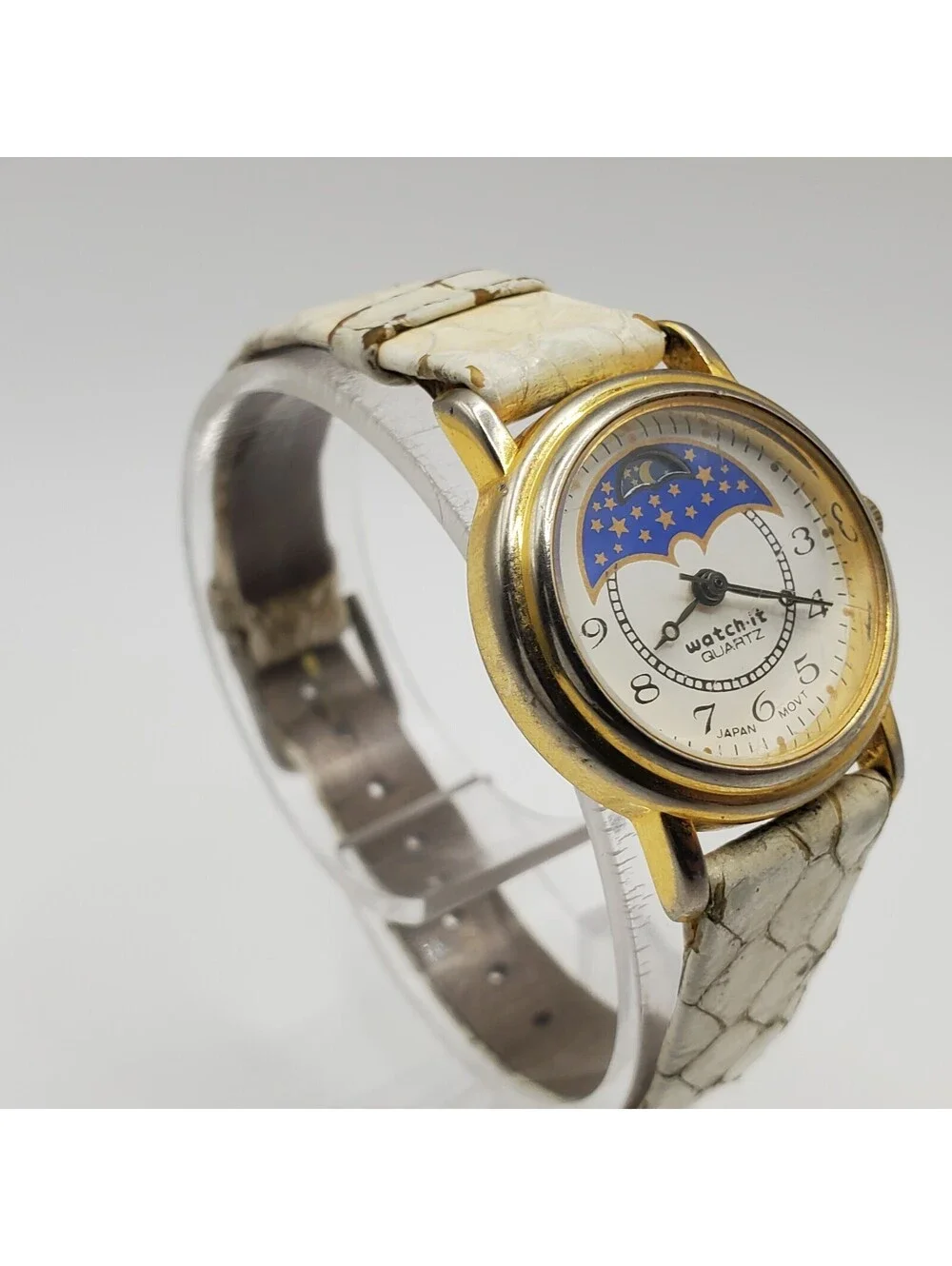 Vintage Watch-it Nelsonic Moon Phase Womens Watch Gold Tone 24mm New Battery